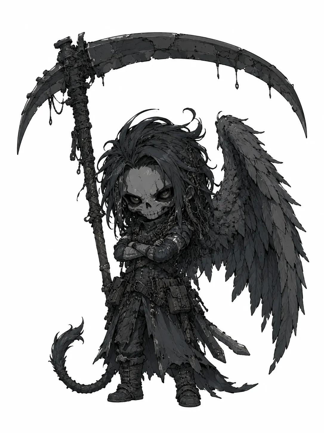 大きな鎌を持つ白黒の小さな死神