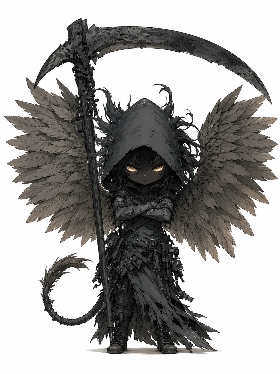 黒い翼と鎌を持つ小さな堕天使