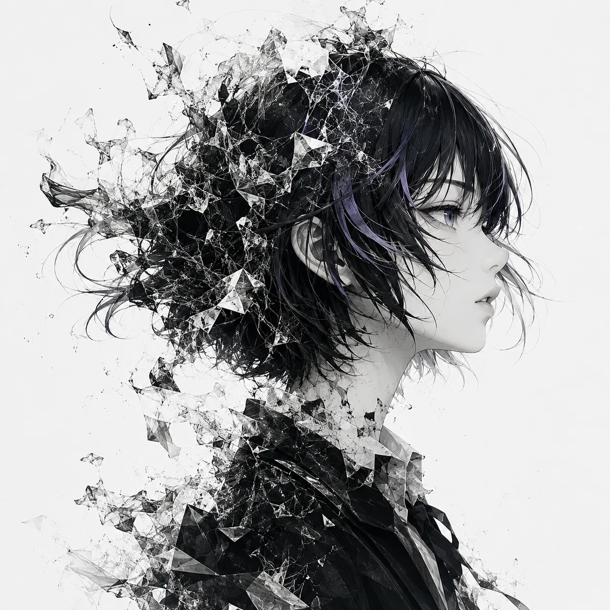 墨のにじみで描かれた女性の横顔