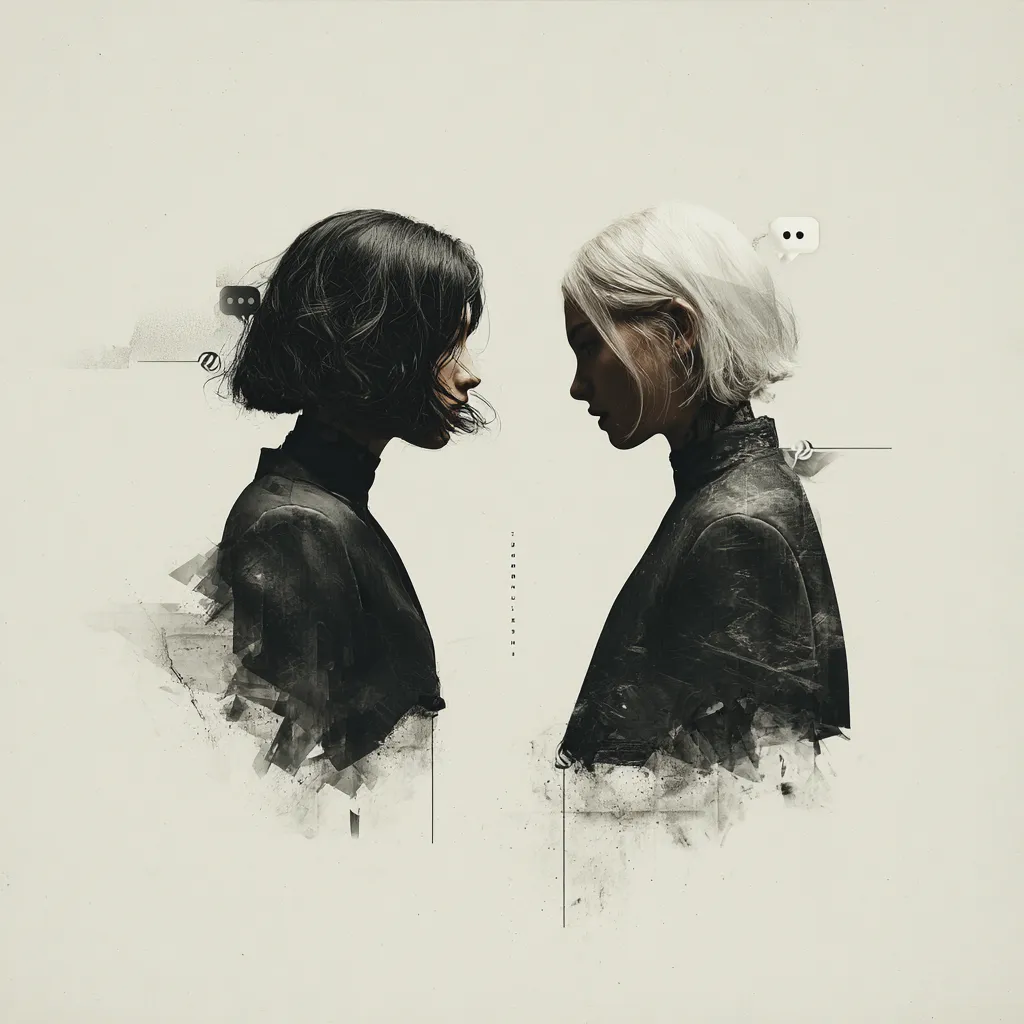 黒髪と白髪の二人が向き合う余白の多い作品
