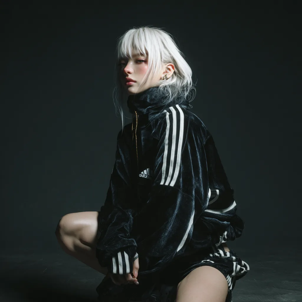黒いスポーツウェアを着て座る白髪の女性
