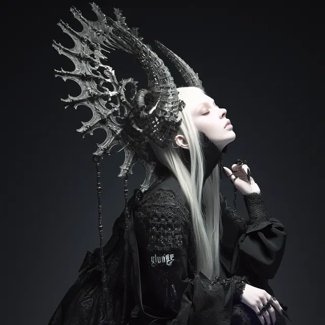 黒い棘の冠をまとった白い横顔の女性