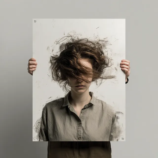 自分の顔が描かれた大きな紙を掲げる人物