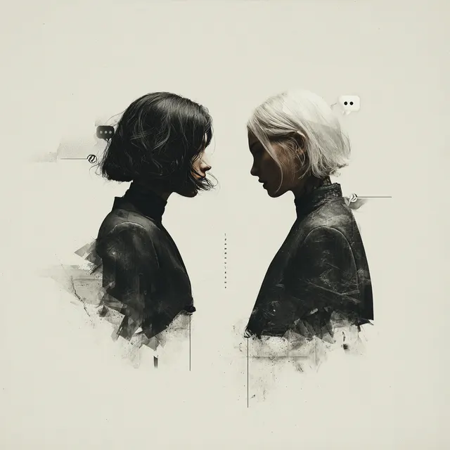 黒髪と白髪の二人が向き合う余白の多い作品